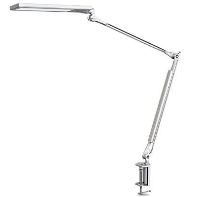 Metal Swing Arm Dimmable Task Lamp 3 Color Modes, 9-Level Dimmer White for Task Study Eye Care Table Lamp with Clamp LED Architect Desk Lamp 